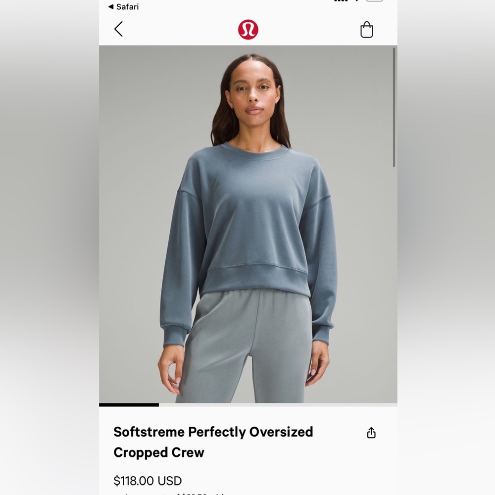 Lululemon softstreme perfectly cropped hoodie size 16